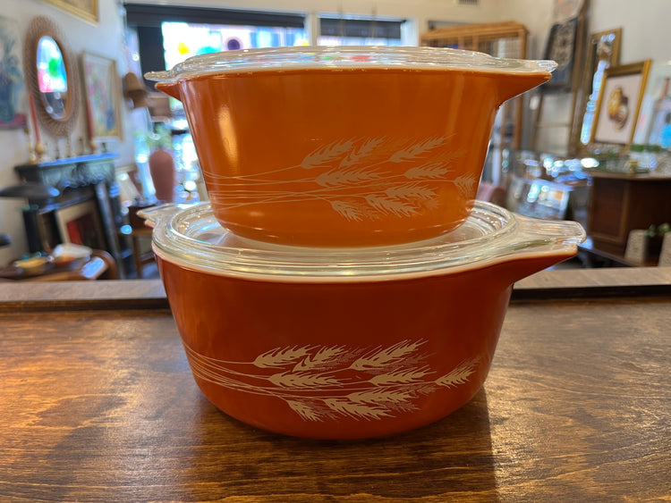 Pair of Pyrex Autumn Harvest Wheat Casserole Dishes