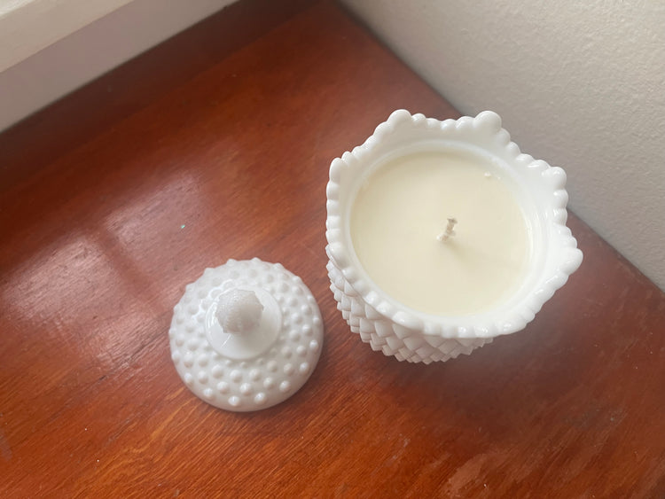 Hobnail Milk Glass Candle in Kinfolk Scent