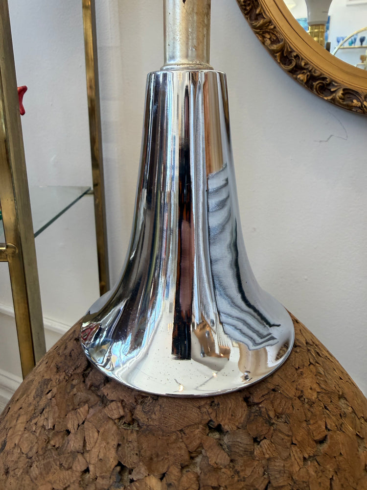 Cork and Chrome Midcentury Table Lamp