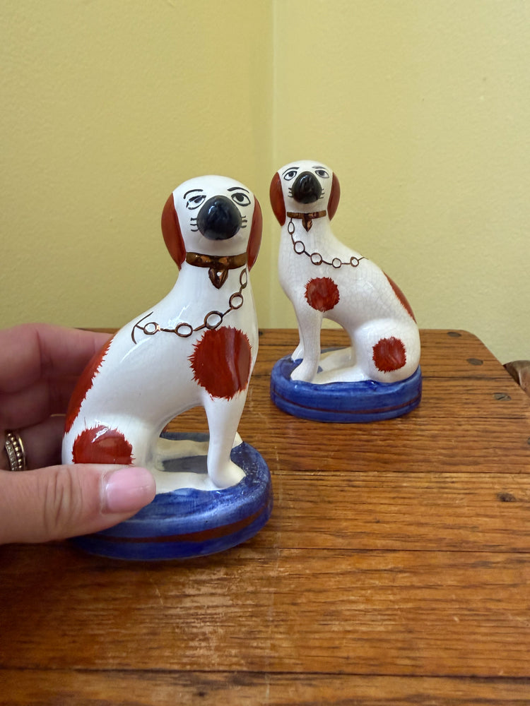Pair of Brown & White Staffordshire Dogs