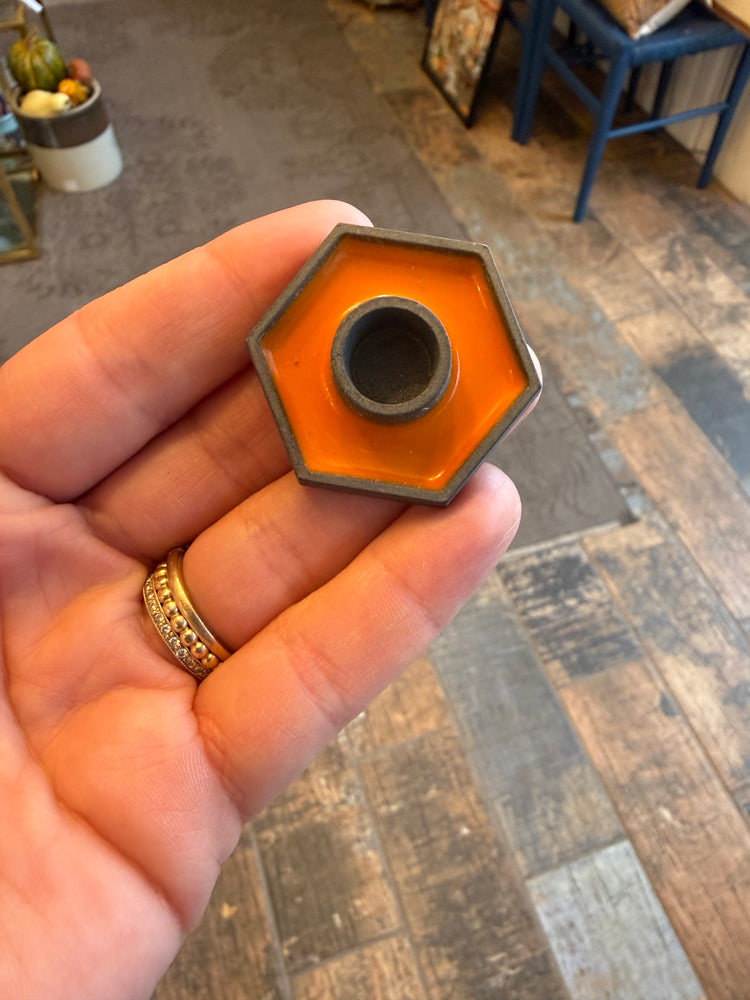 Cast Iron and Enamel Hexagon Taper Candle Holders