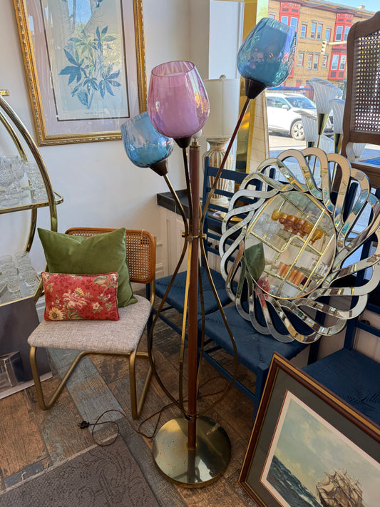 Brass & Teak Midcentury Tulip Floor Lamp