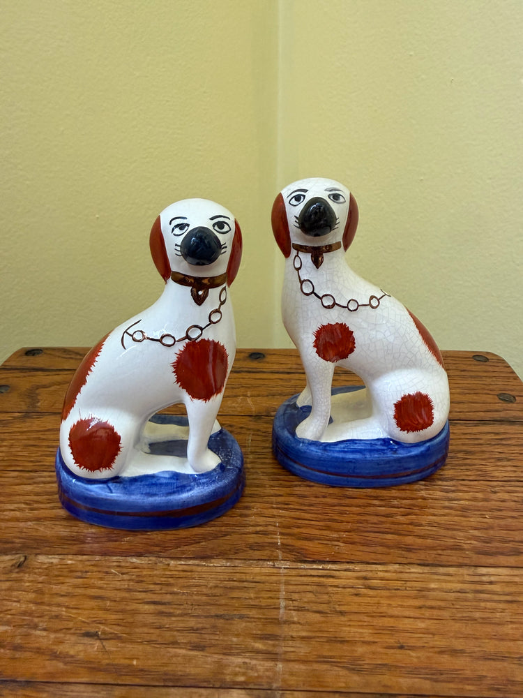 Pair of Brown & White Staffordshire Dogs