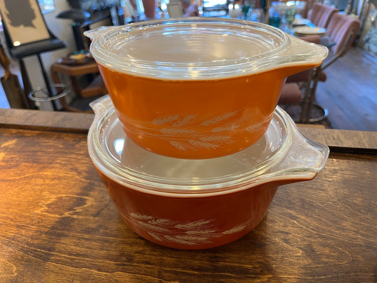 Pair of Pyrex Autumn Harvest Wheat Casserole Dishes