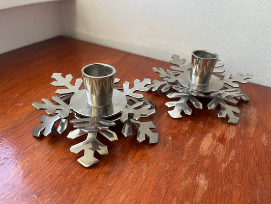 Pair of Crate & Barrel Snowflake Candleholders