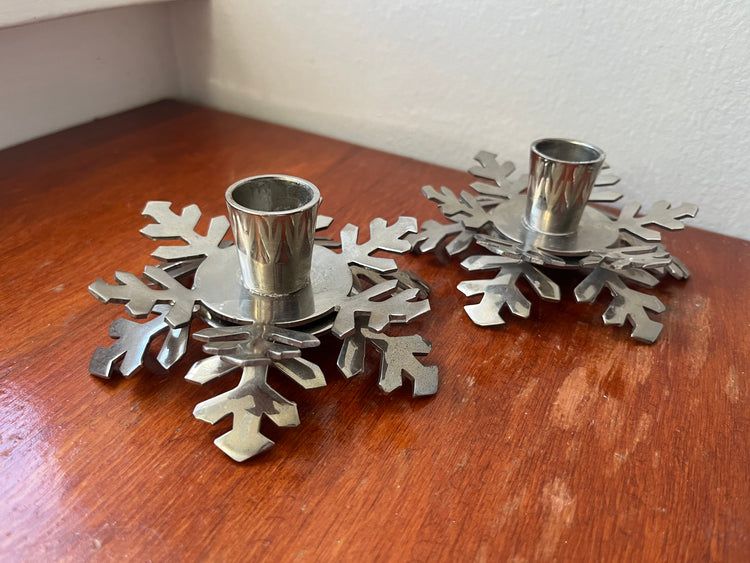 Pair of Crate & Barrel Snowflake Candleholders