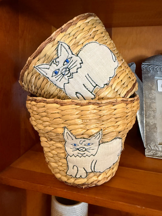 Woven Planter with Cat Designs