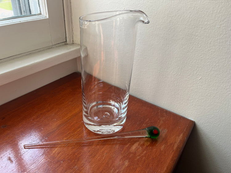 Glass Pitcher with Olive Stirrer