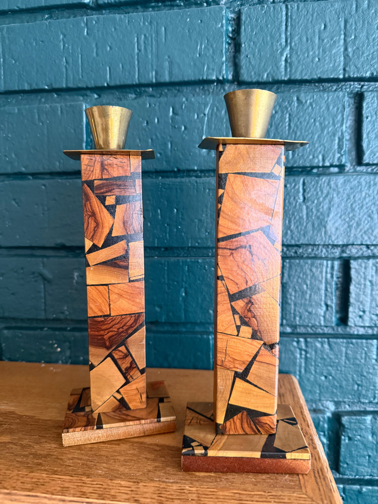 Pair of Olive Wood Shabbat Candlesticks