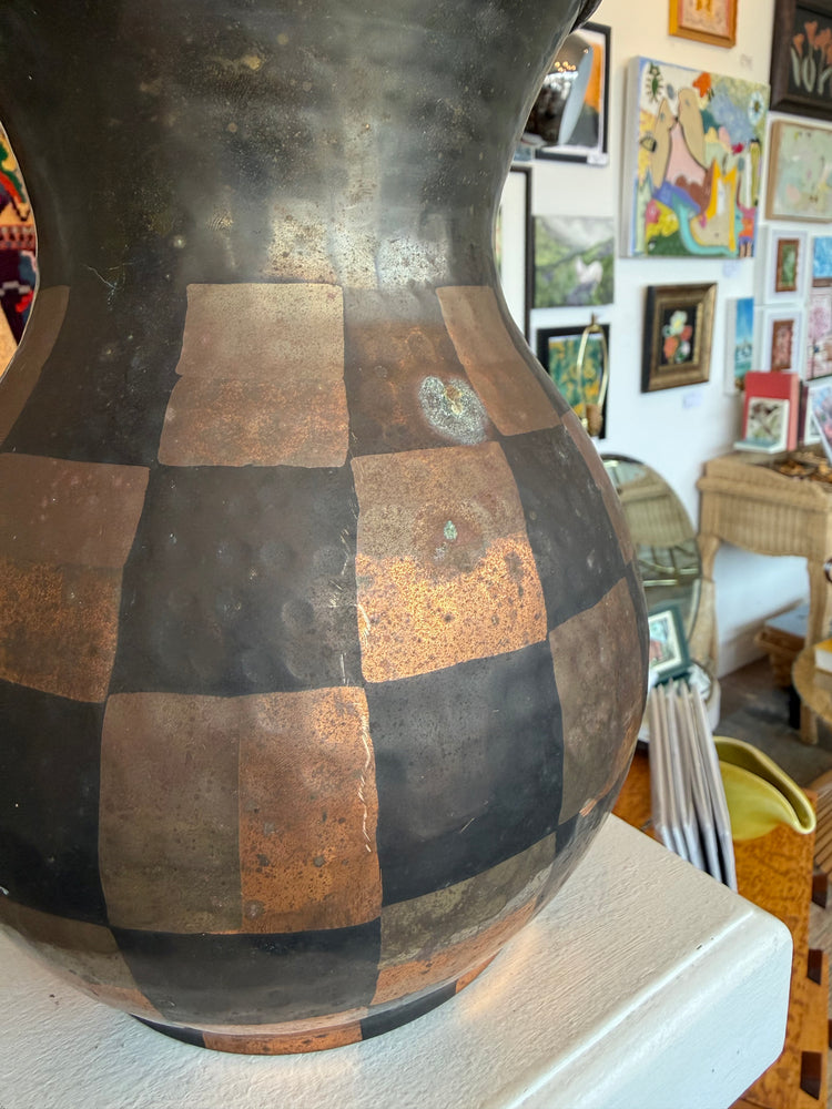 Hammered Brass Checkerboard Vase