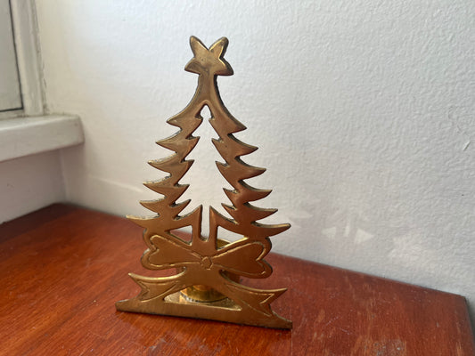 Brass Christmas Tree Candleholder with Bow