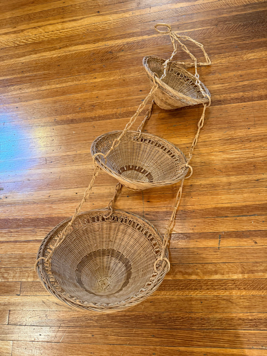 Hanging 3 tier wicker basket
