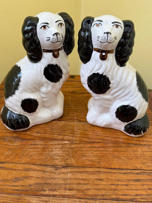 Pair of Black and White Staffordshire Dogs