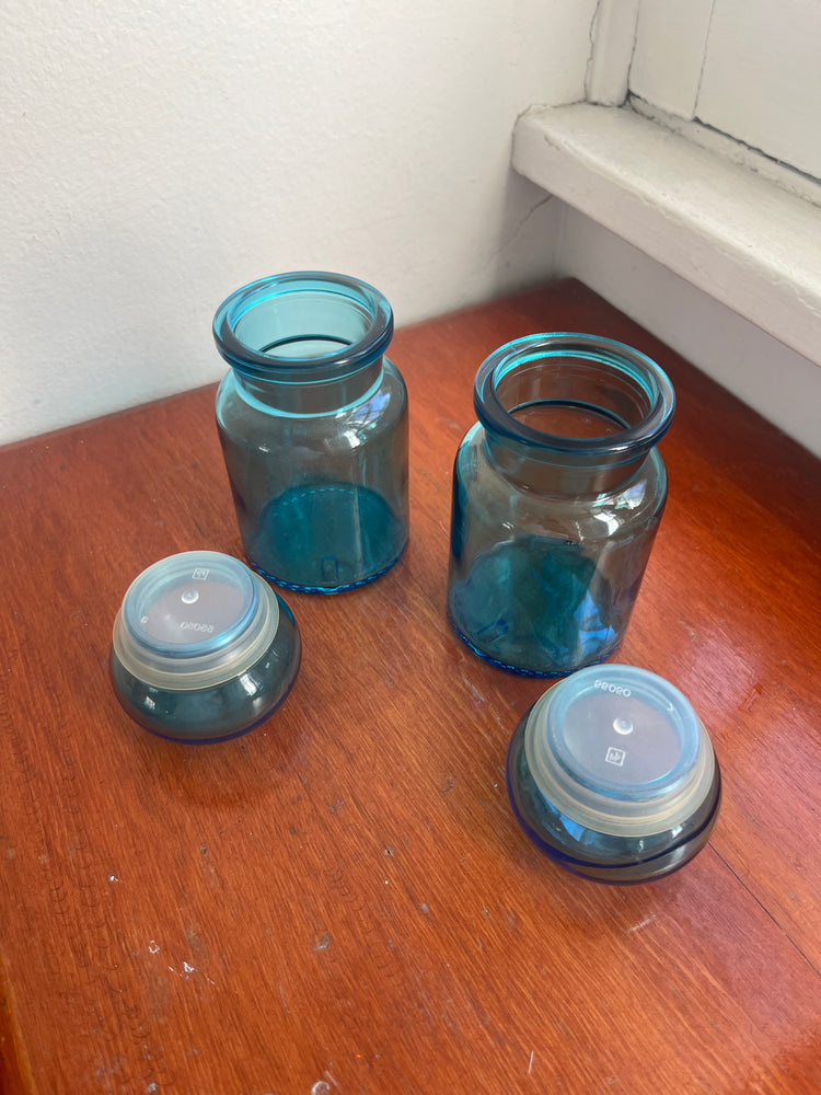 Pair of Blue Glass Apothecary Jars