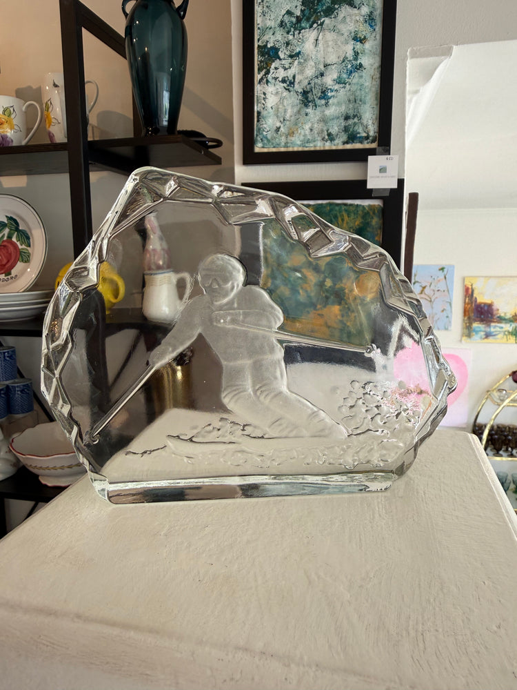 Nybro Crystal Skier Paperweight
