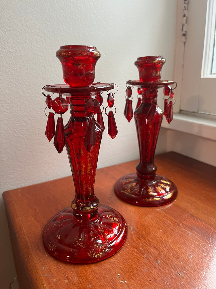 Red Glass Candlesticks