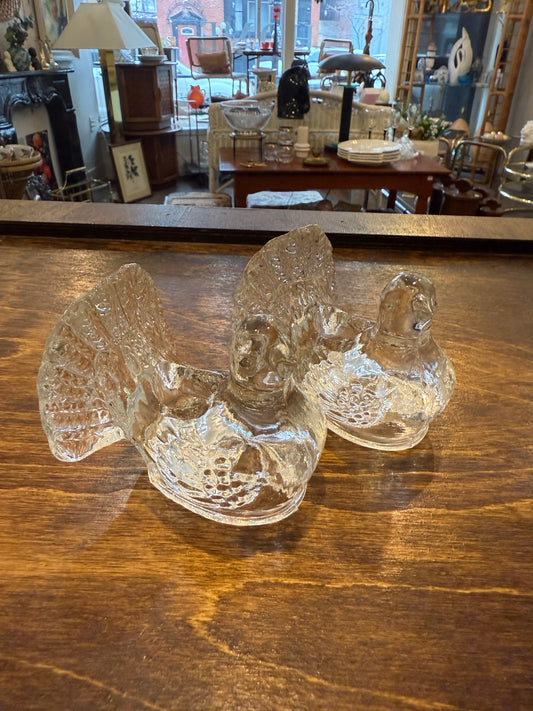 Glass Hen Candlestick Holders