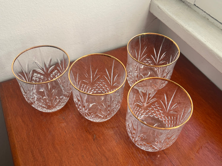 Set of 4 Gold-Rimmed Rocks Glasses