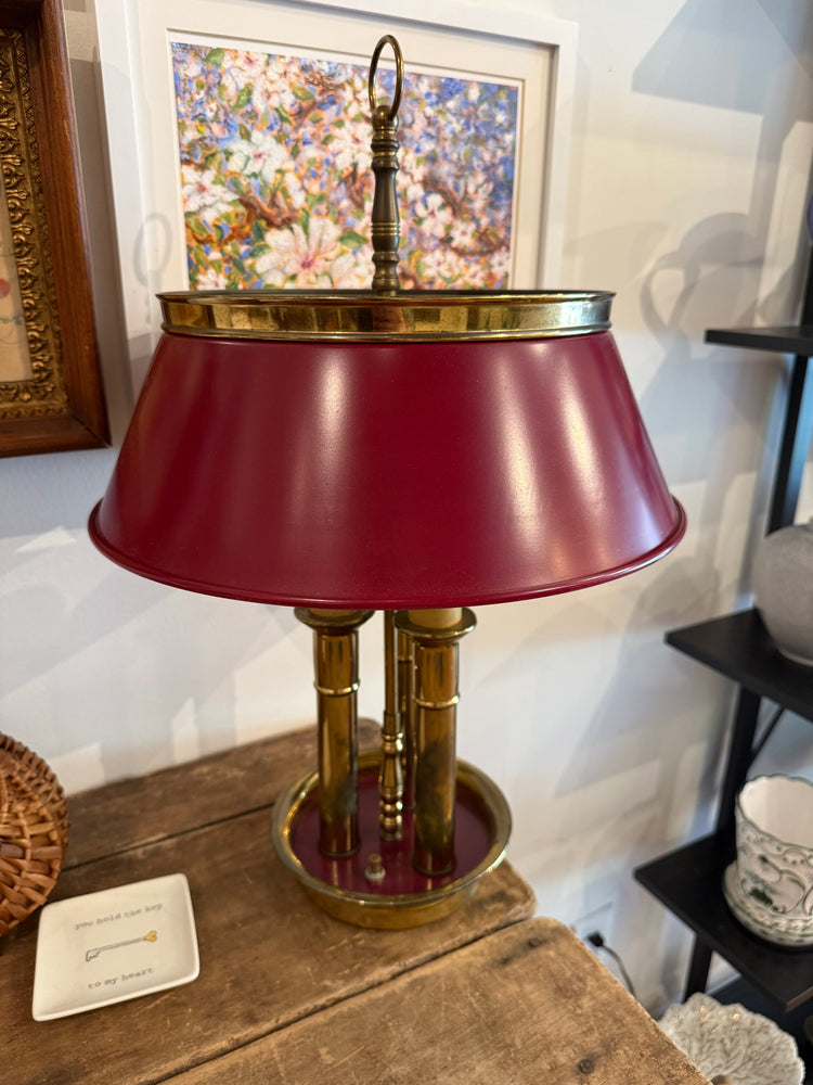 French Brass & Red Tole Lamp