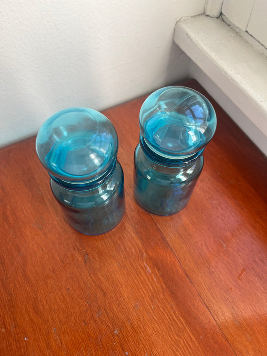 Pair of Blue Glass Apothecary Jars