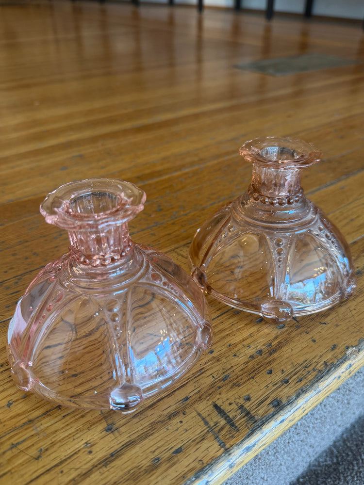 Pair of Pink Depression Glass Candleholders