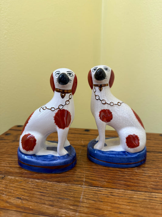 Pair of Brown & White Staffordshire Dogs