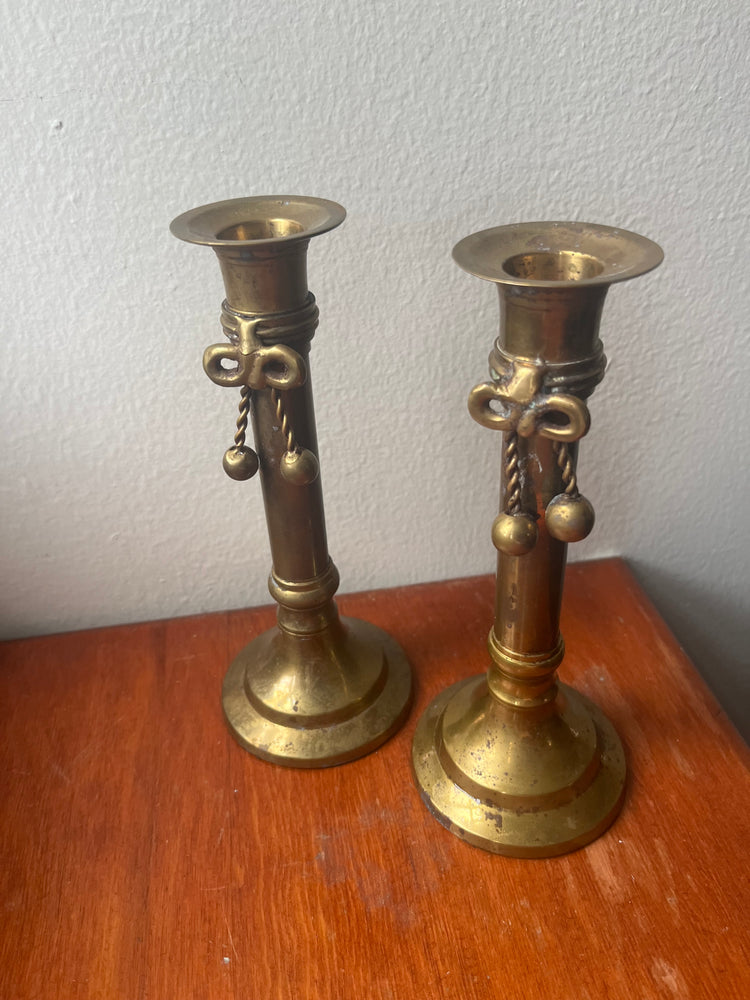 Pair of Brass Rope Candlesticks