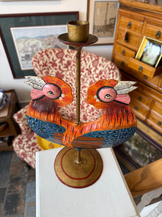 Rooster Folk Art Candleholder