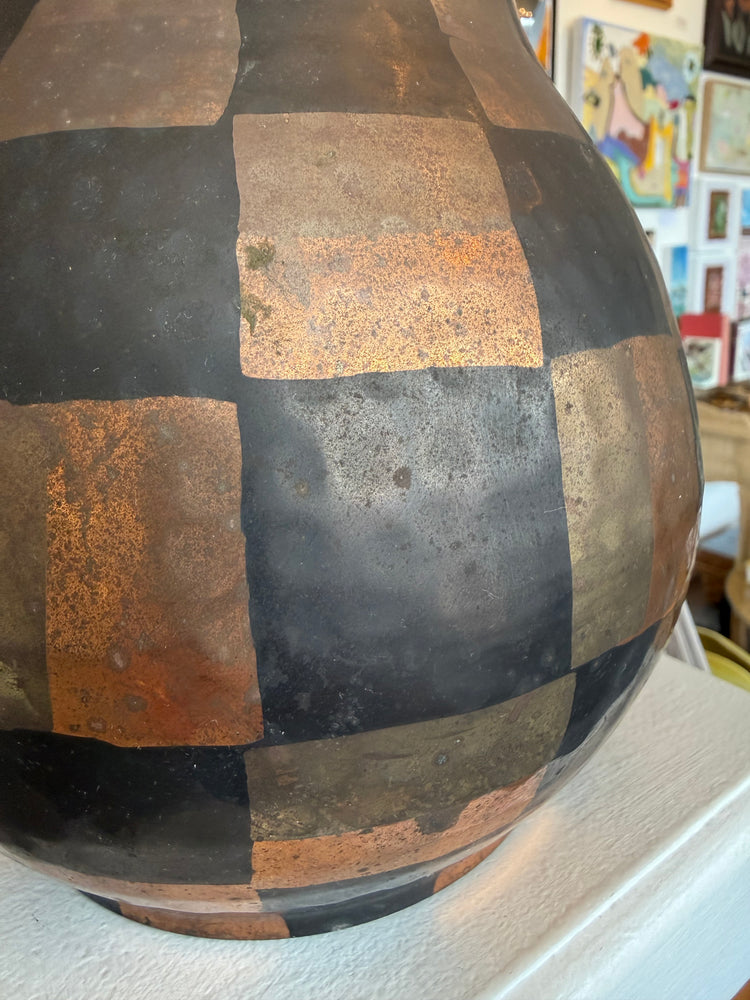 Hammered Brass Checkerboard Vase