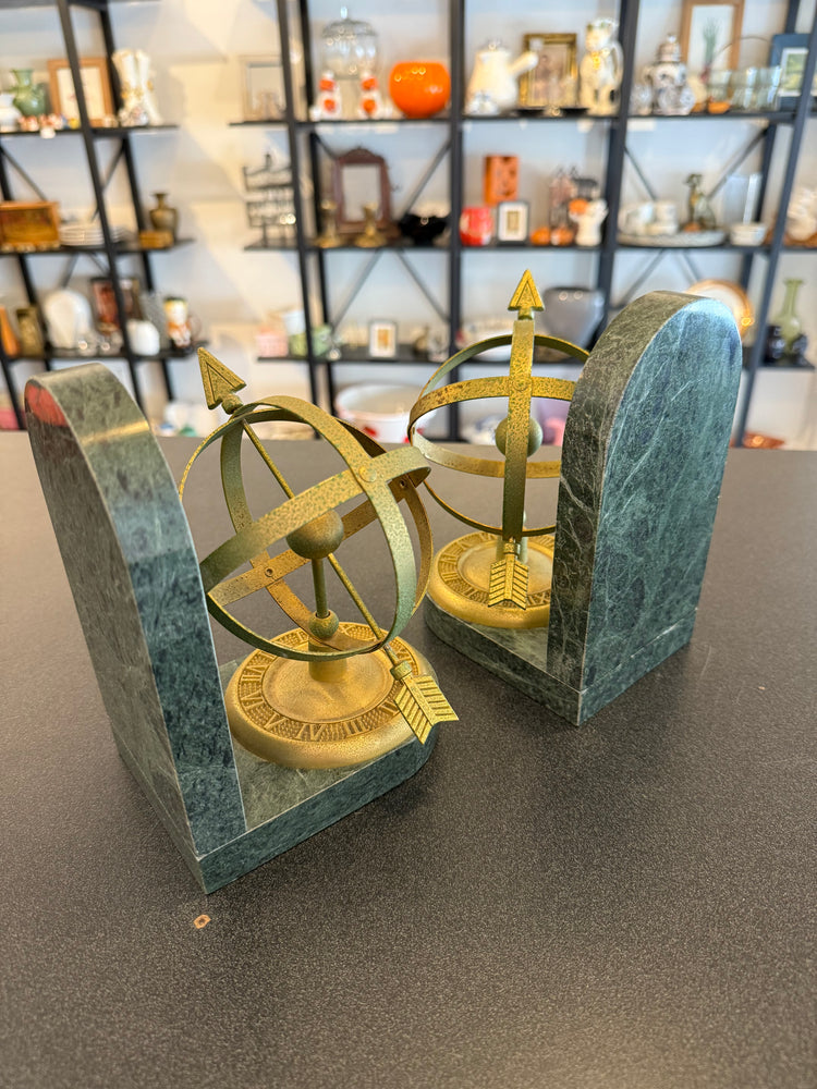 Marble and Brass Armillary Sphere Bookends