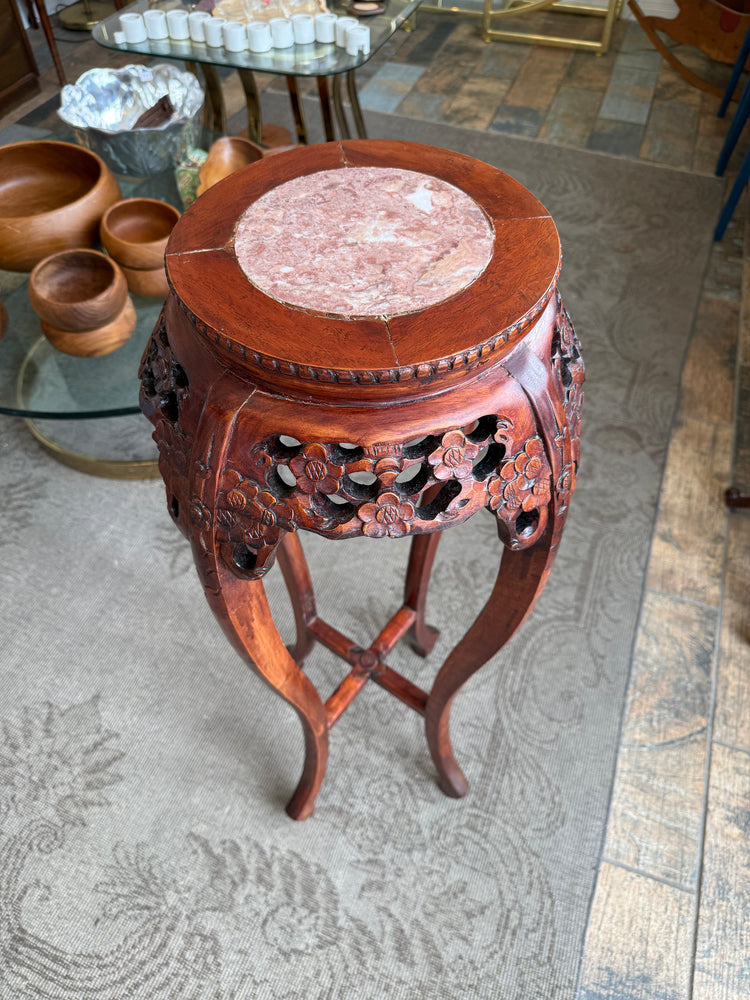 Antique Chinese Rosewood and Marble Plant Stand