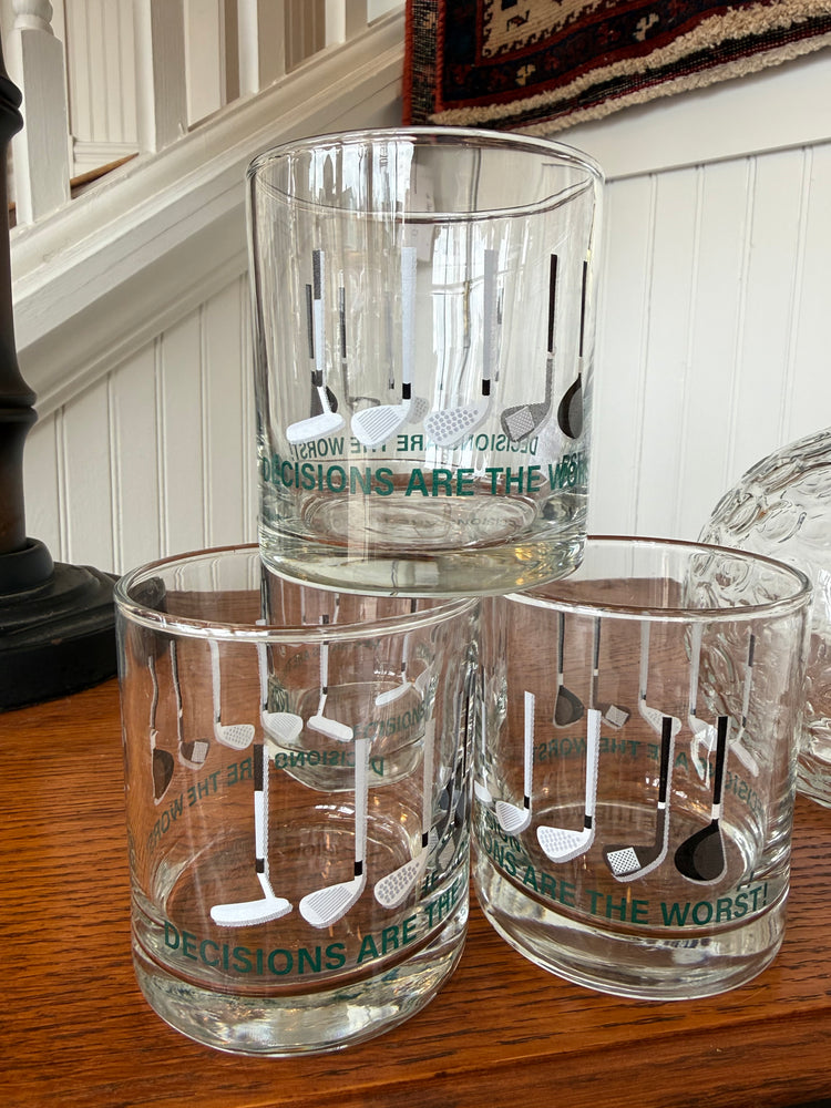 “Decisions are the Worst” rocks glasses