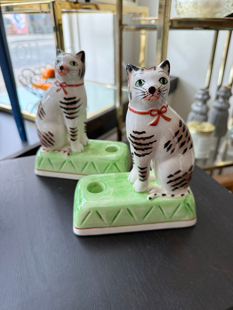 Pair of Cat Taper Candle Holders by Haldon