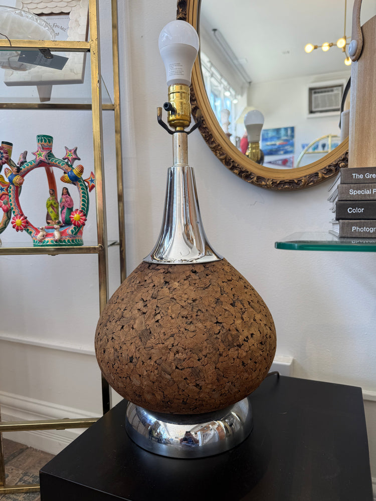 Cork and Chrome Midcentury Table Lamp