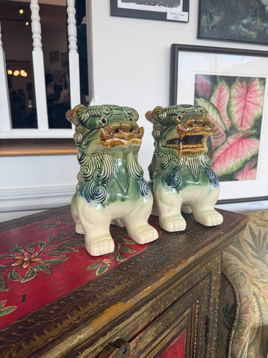 Pair of Large Majolica Foo Dogs