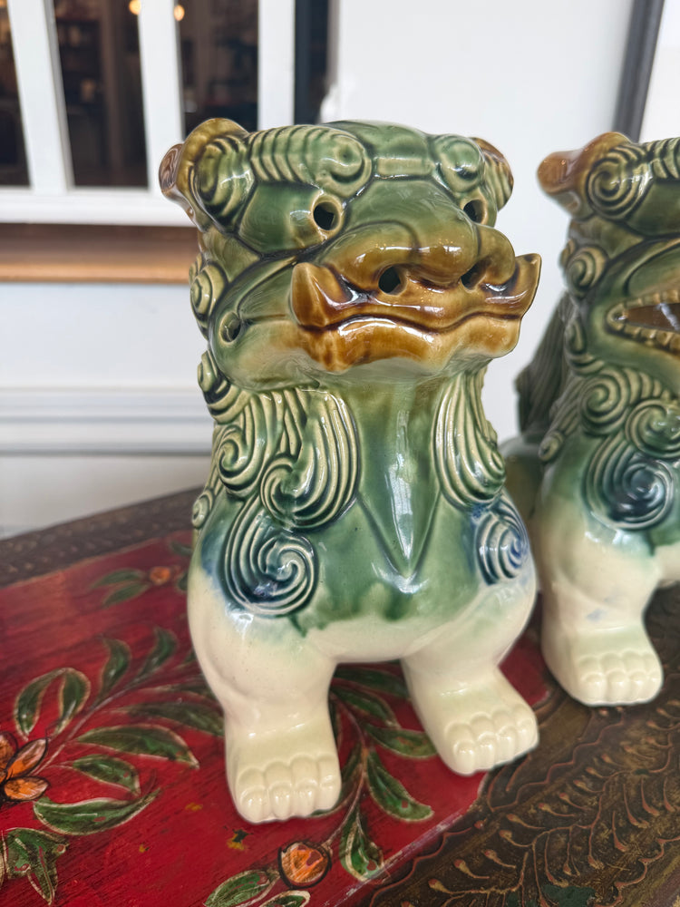 Pair of Large Majolica Foo Dogs