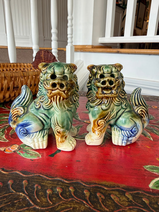 Pair of Small Majolica Foo Dogs