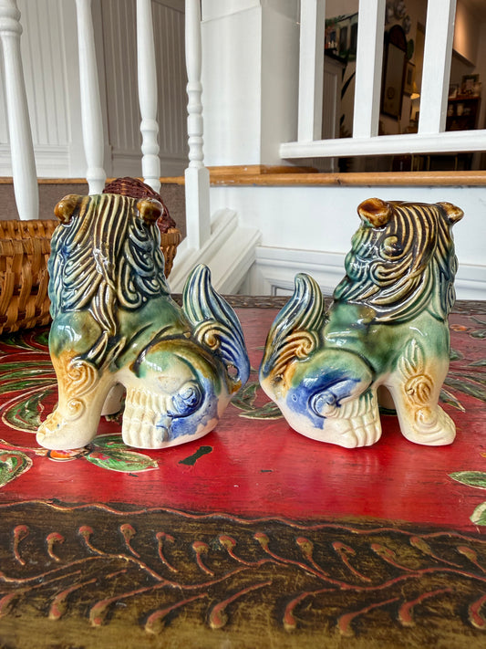 Pair of Small Majolica Foo Dogs