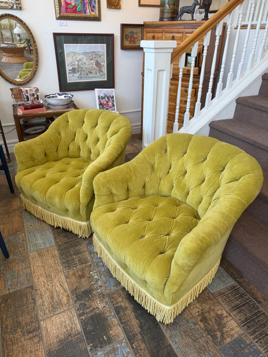 Pair of Velvet Chartreuse Armchairs