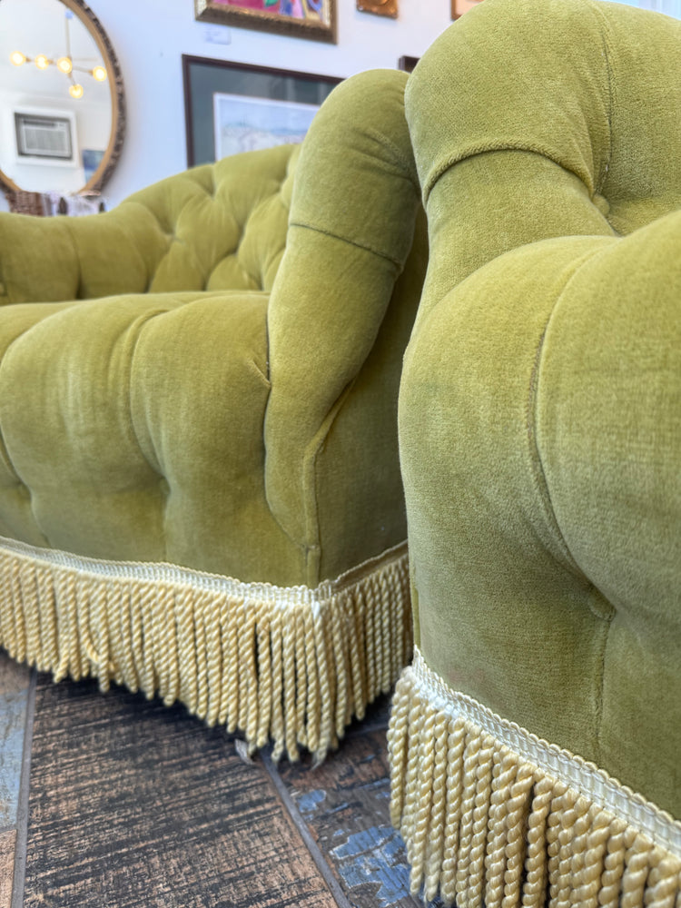 Pair of Velvet Chartreuse Armchairs