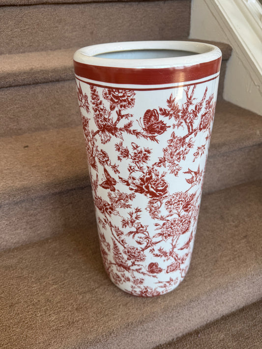 Red Toile Umbrella Stand