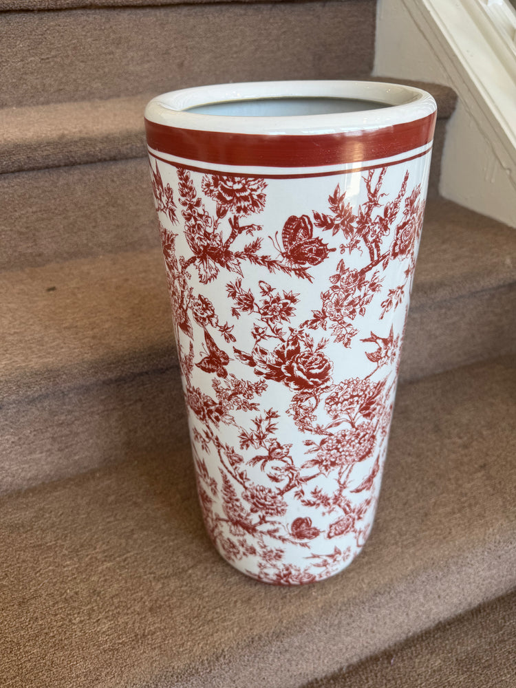 Red Toile Umbrella Stand