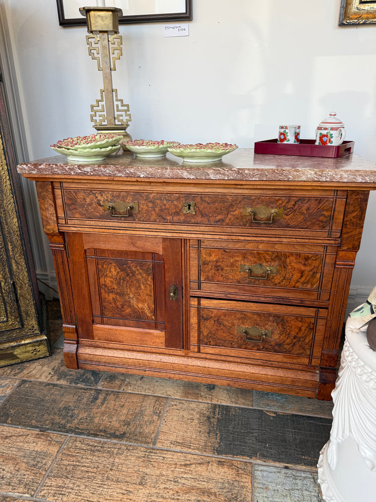 Burlwood & Marble Eastlake Washstand