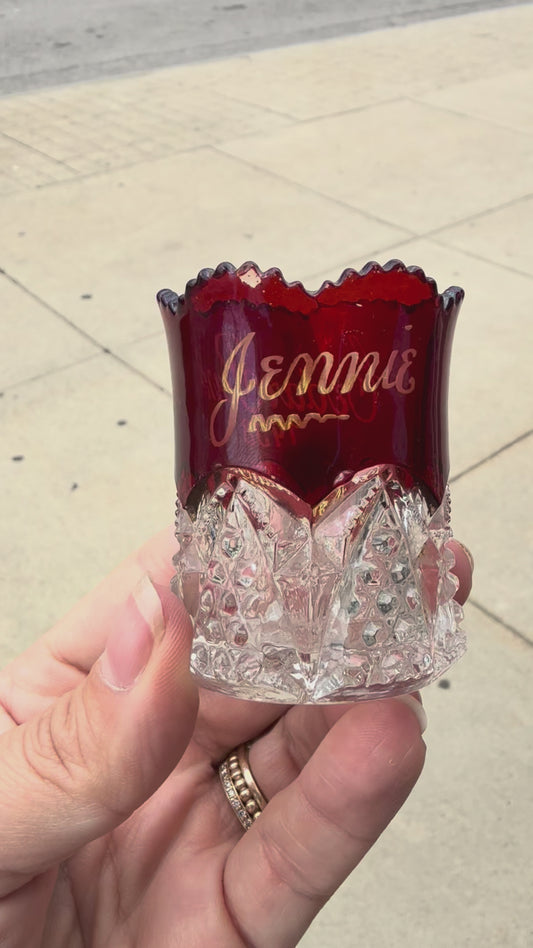 Ruby Red Flashed Glass Toothpick Holder from Cedar Point 1908
